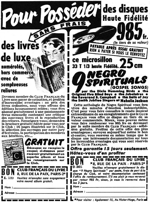 Publicité Club Franais du Livre 1957