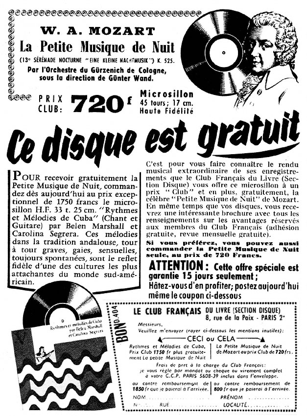 Publicité Club Franais du Livre 1958