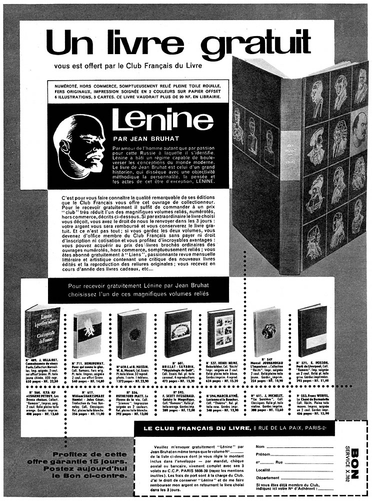 Publicité Club Franais du Livre 1960