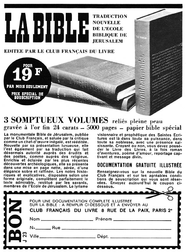 Publicité Club Franais du Livre 1965