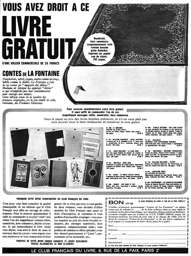 Publicité Club Franais du Livre 1965