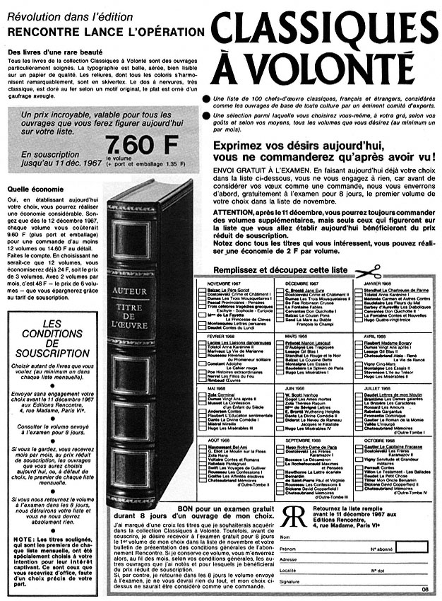 Publicité Editions Rencontre 1967