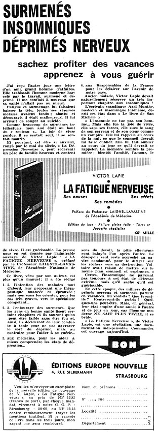 Publicité Ed. Europe Nouvelle 1960