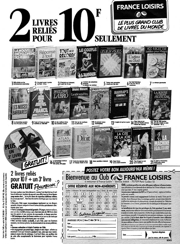 Publicité France Loisirs 1988