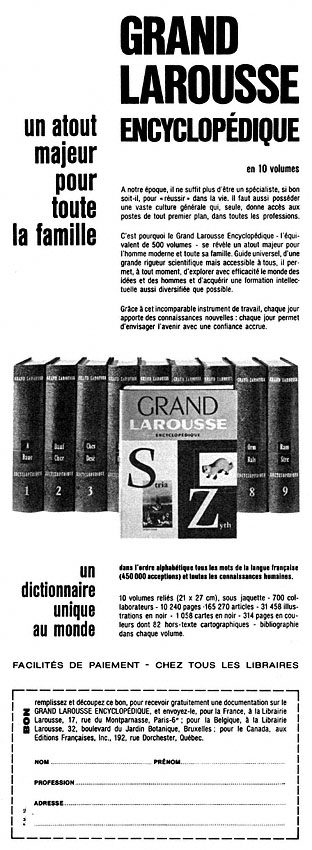 Publicité Larousse 1966