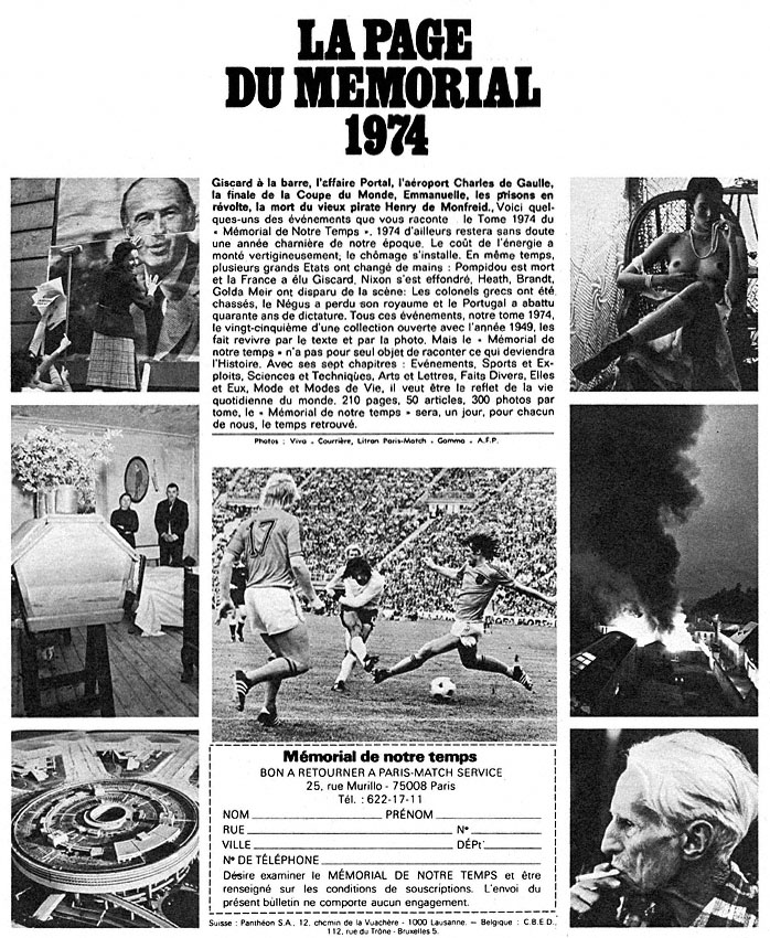 Publicité Memorial 1976