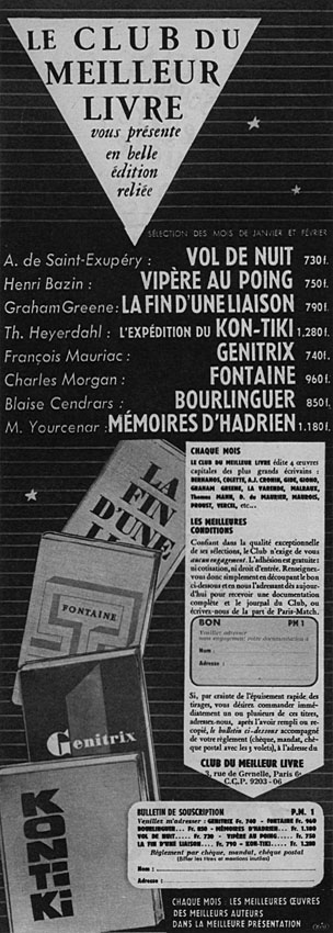 Publicité ZxDivers Clubs Livres 1953