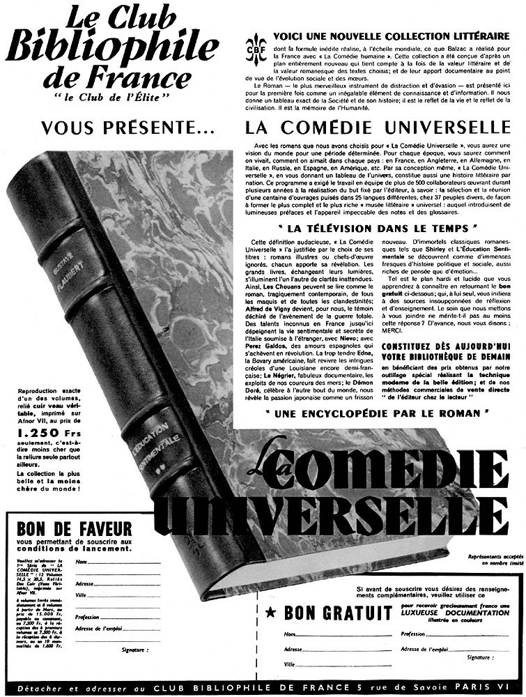 Publicité ZxDivers Clubs Livres 1953