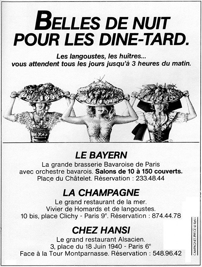 Publicité Restaurants 1986