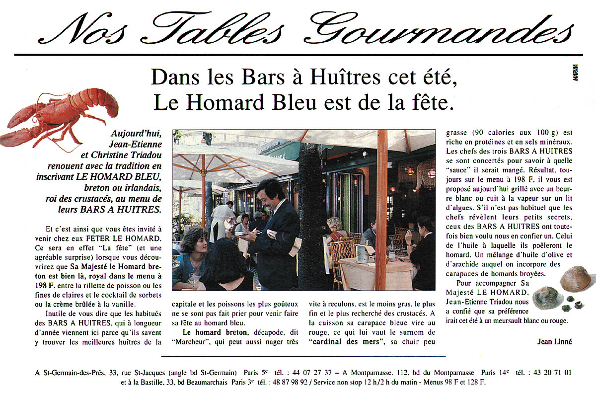 Publicité Restaurants 1995