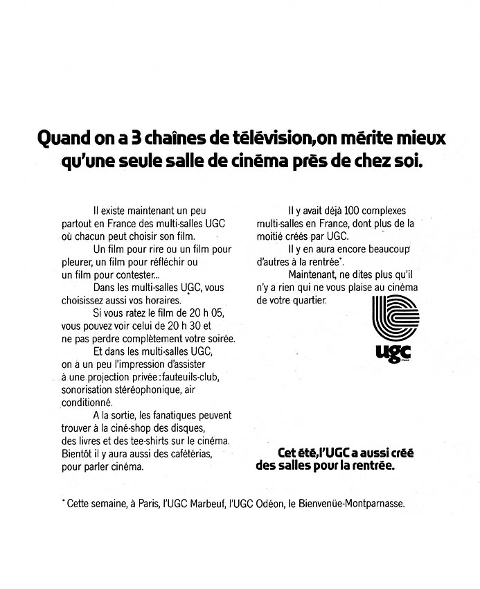 Publicité Ugc 1973