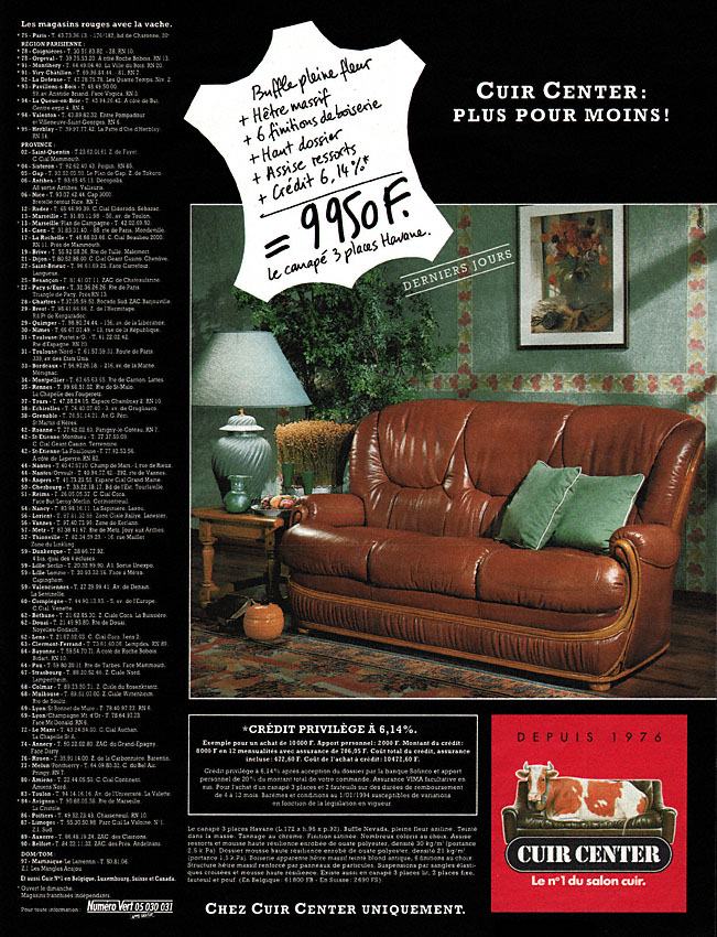 Publicité Cuir Center 1994