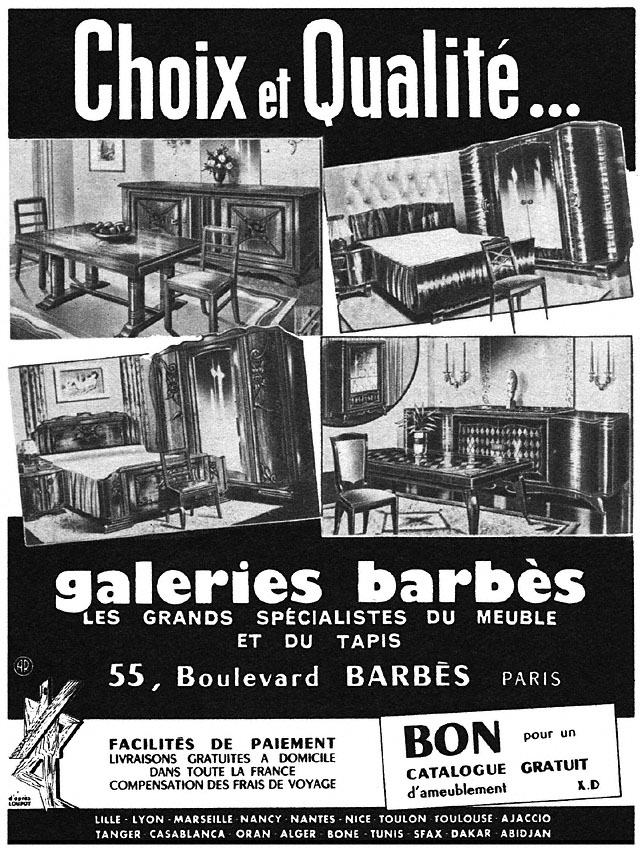 Publicité Galeries Barbs 1952