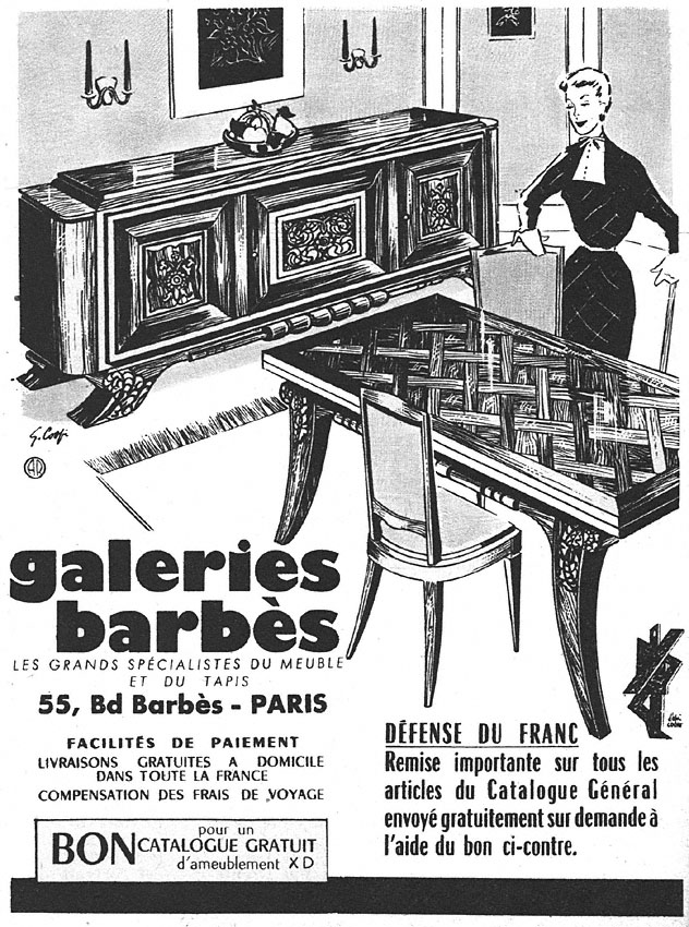 Publicité Galeries Barbs 1952