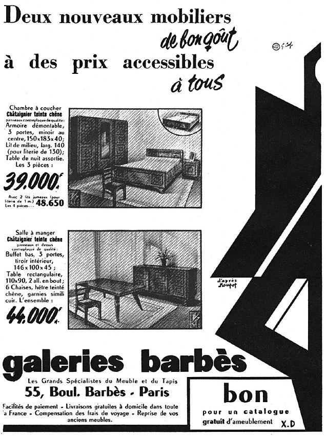 Publicité Galeries Barbs 1952