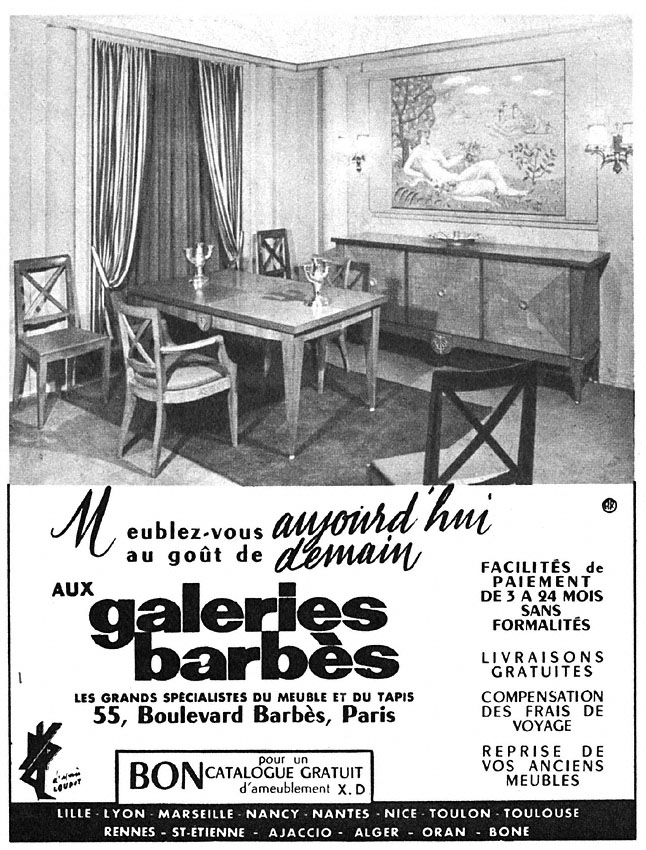 Publicité Galeries Barbs 1954