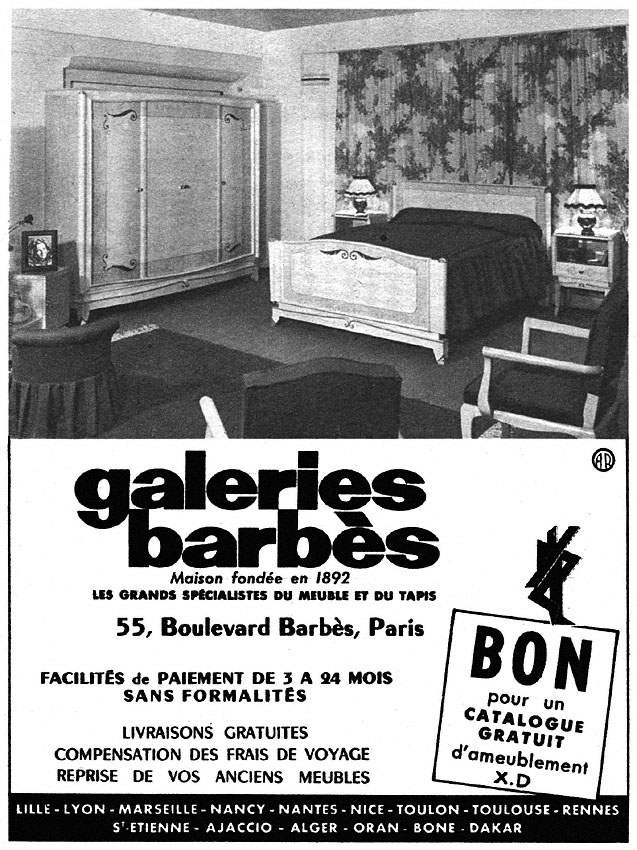 Publicité Galeries Barbs 1954