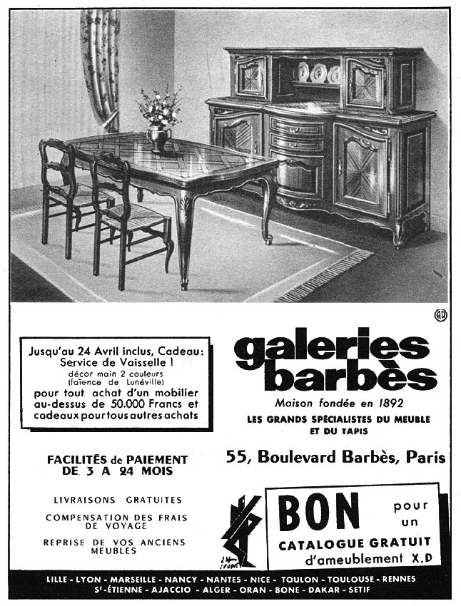 Publicité Galeries Barbs 1954