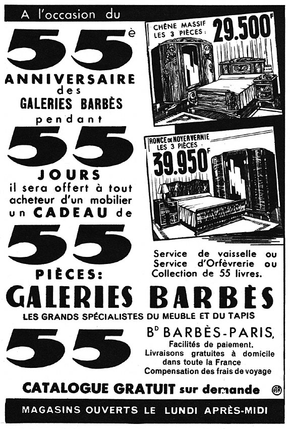 Publicité Galeries Barbs 1950