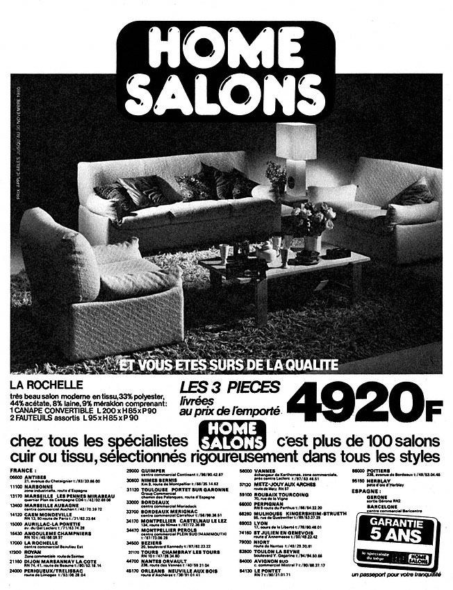 Publicité Home Salons 1980