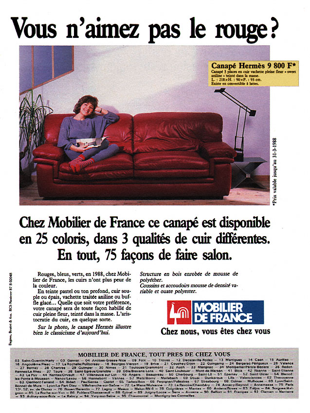 Publicité Mobilier de France 1988