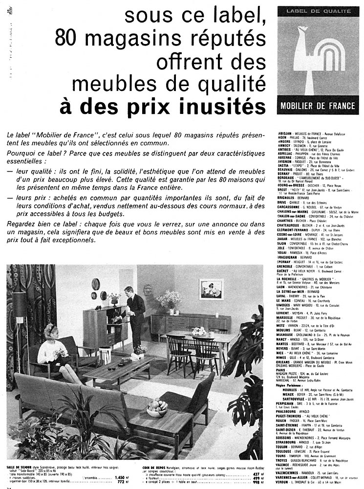 Publicité Mobilier de France 1962