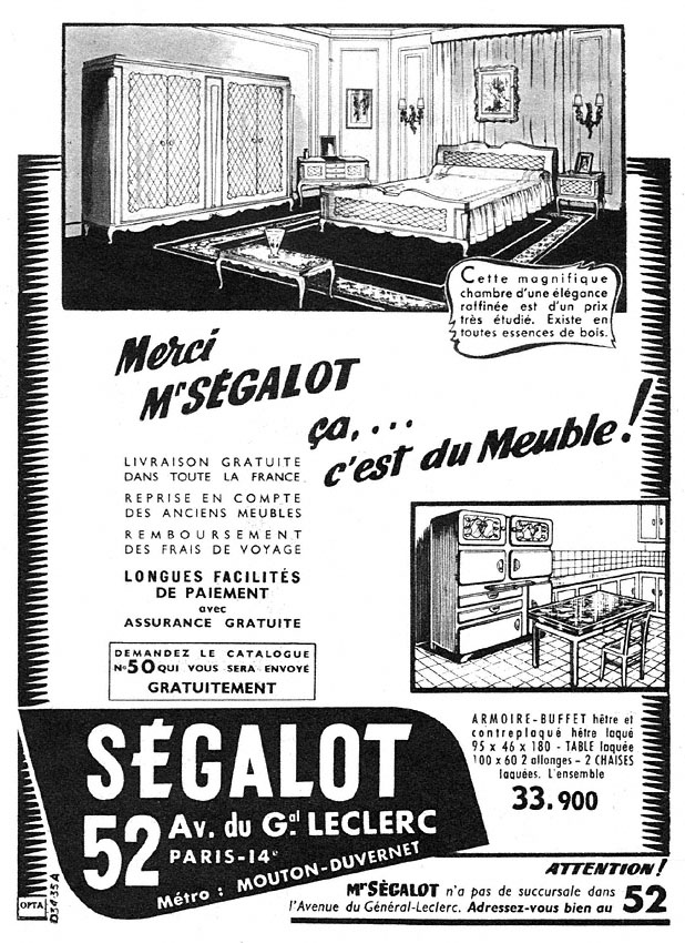 Publicité Segalot 1955