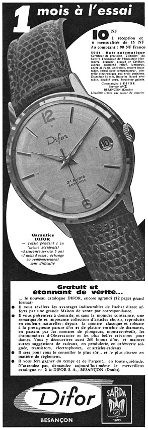 Publicité Difor 1962