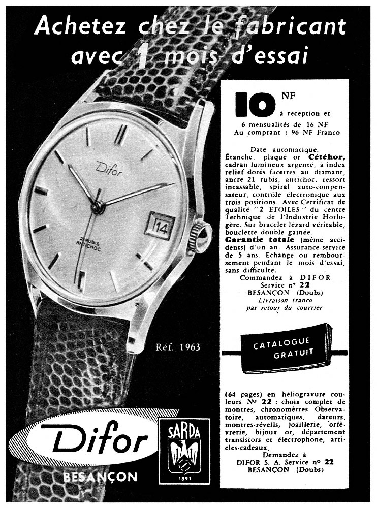 Publicité Difor 1962