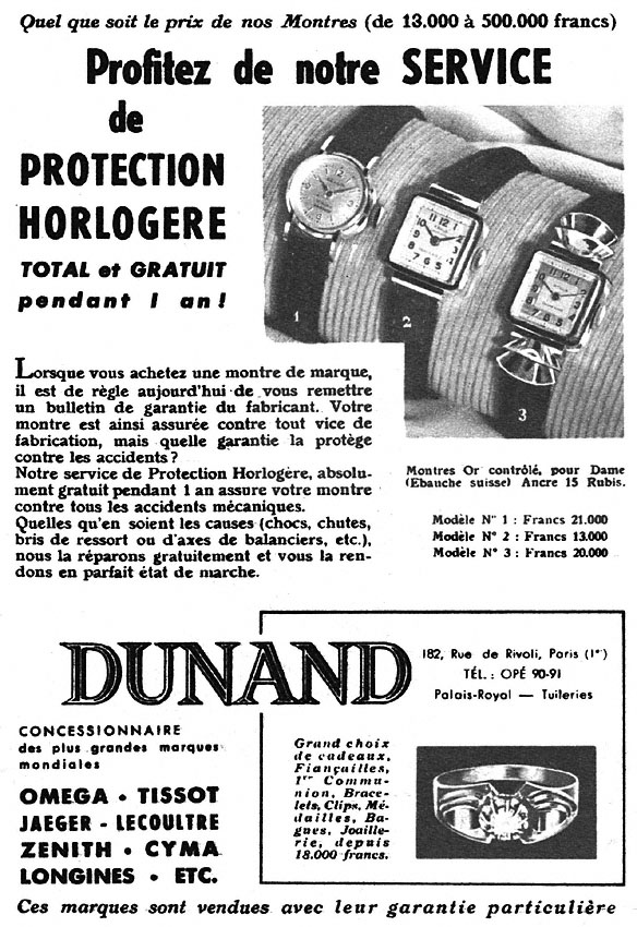 Publicité Dunand 1952