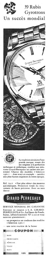 Publicité Girard-Perregaux 1960