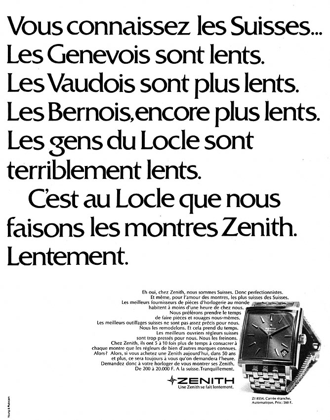 Publicité Zenith 1968