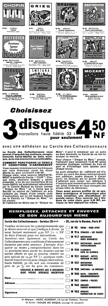 Publicité Cercle des Collectionneurs 1960