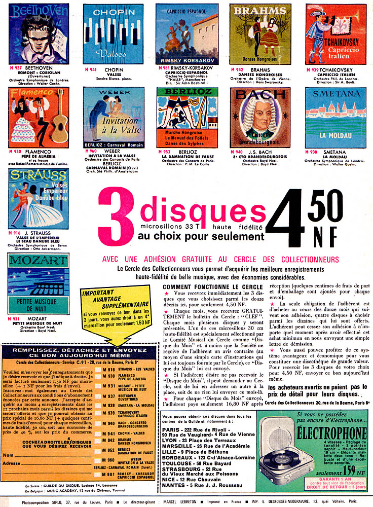 Publicité Cercle des Collectionneurs 1961