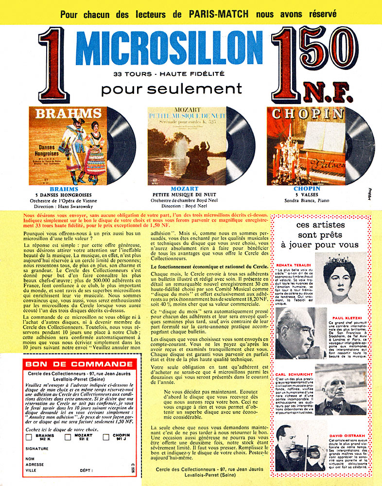 Publicité Cercle des Collectionneurs 1962