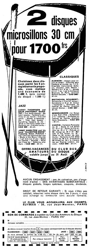Publicité Clubs Disques 1957