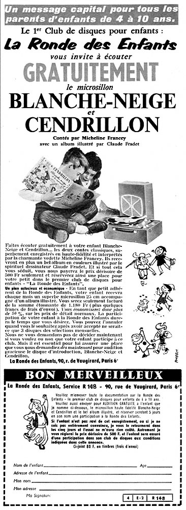 Publicité Clubs Disques 1959