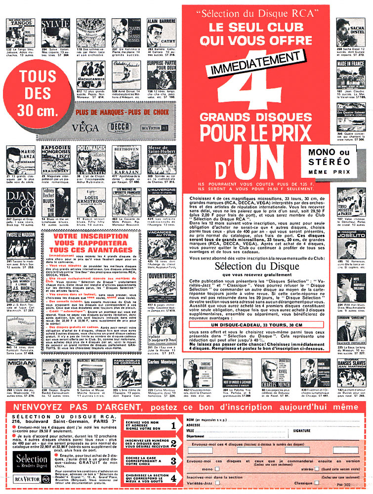 Publicité Clubs Disques 1964