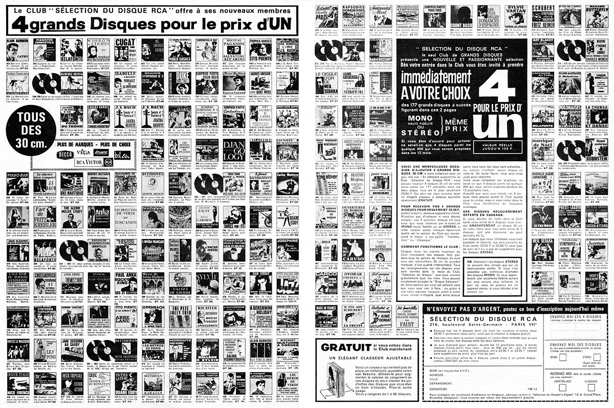 Publicité Clubs Disques 1964