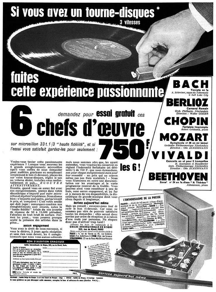 Publicité Guilde Int. du disque 1957