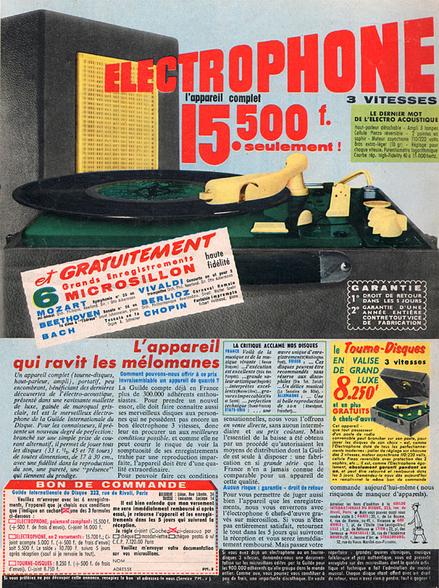 Publicité Guilde Int. du disque 1957