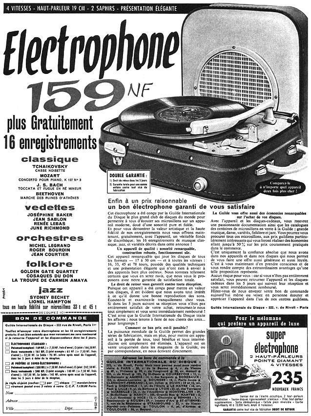 Publicité Guilde Int. du disque 1961