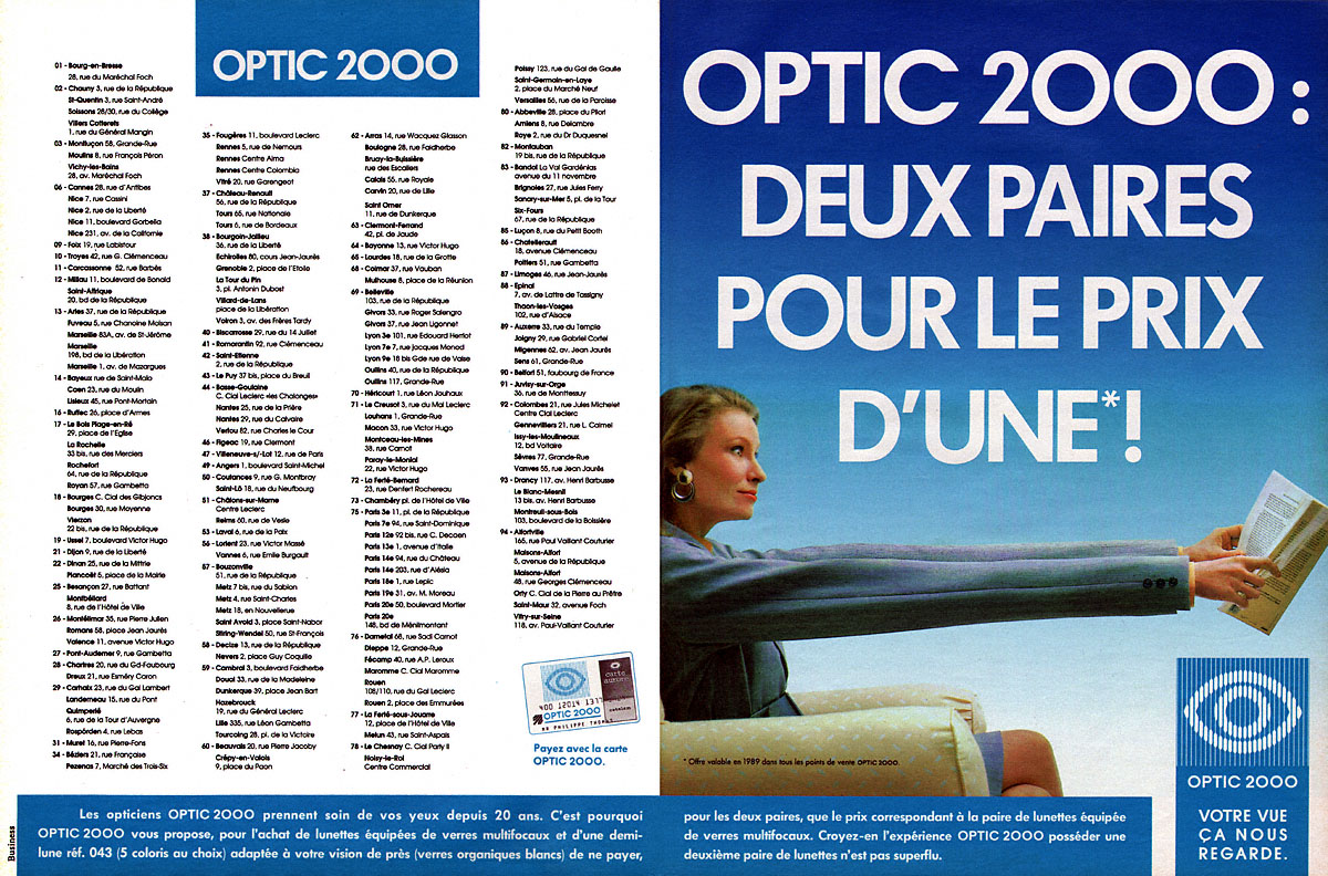Publicité Optic 2000 1989