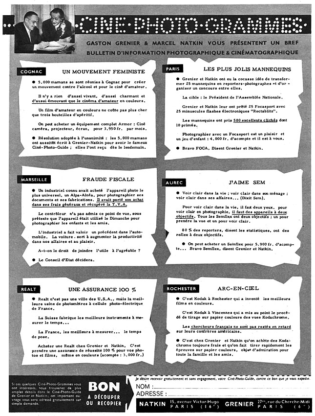 Publicité Grenier Natkin 1956