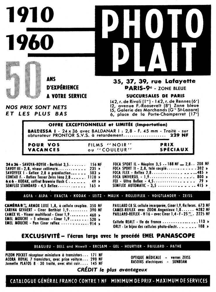 Publicité Photo Plait 1960
