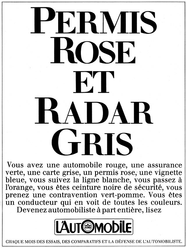 Publicité L'automobile 1980
