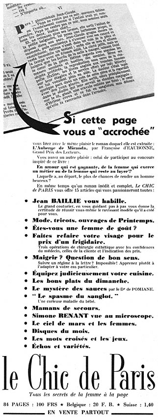 Publicité Le chic de Paris 1952