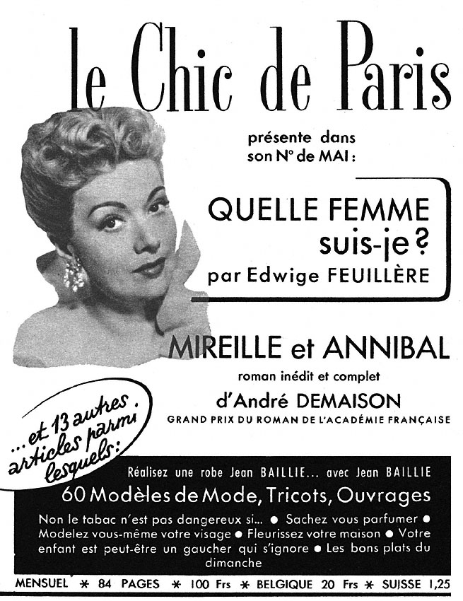 Publicité Le chic de Paris 1952