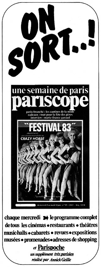 Publicité Pariscope 1983