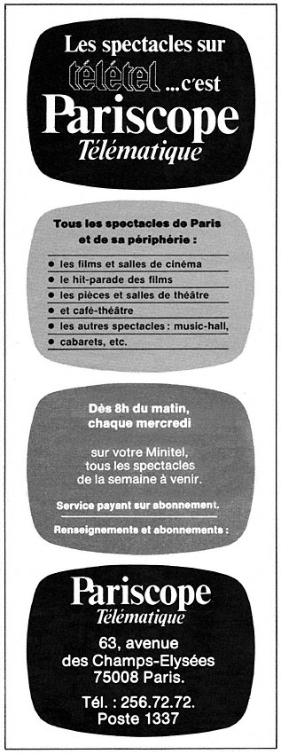 Publicité Pariscope 1983